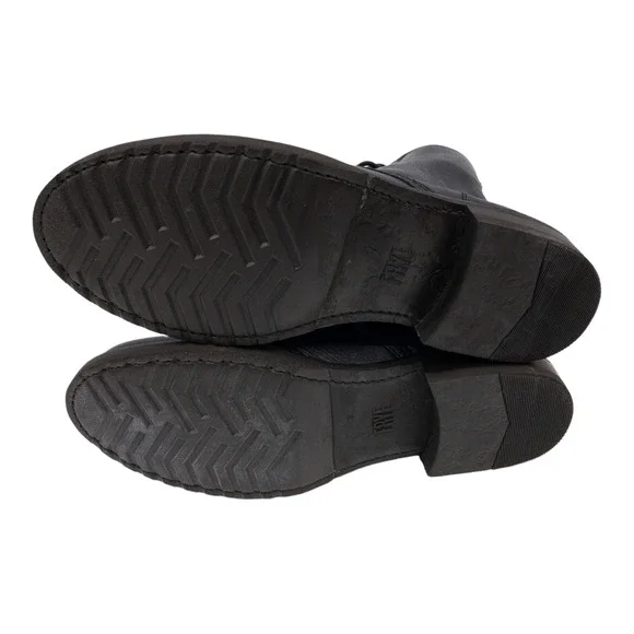 Frye Black Veronica Leather Lace Up Heeled Combat Boots 6.5 - Picture 8 of 12